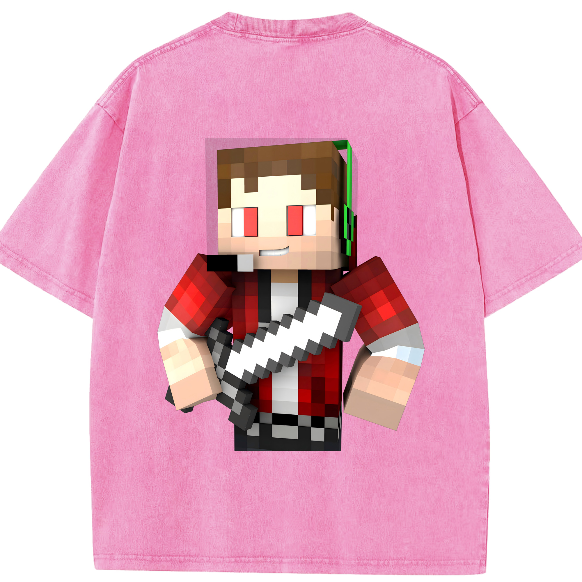 （画像用） マインクラフト ブロックの世界 Minecraft MC Block world 綿100% ヴィンテージ風 半袖Tシャツ（背面プリント）